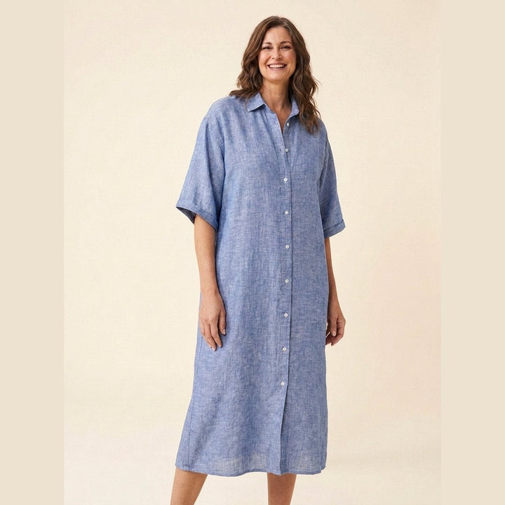 Rosa Linen Midi Dress blue pose