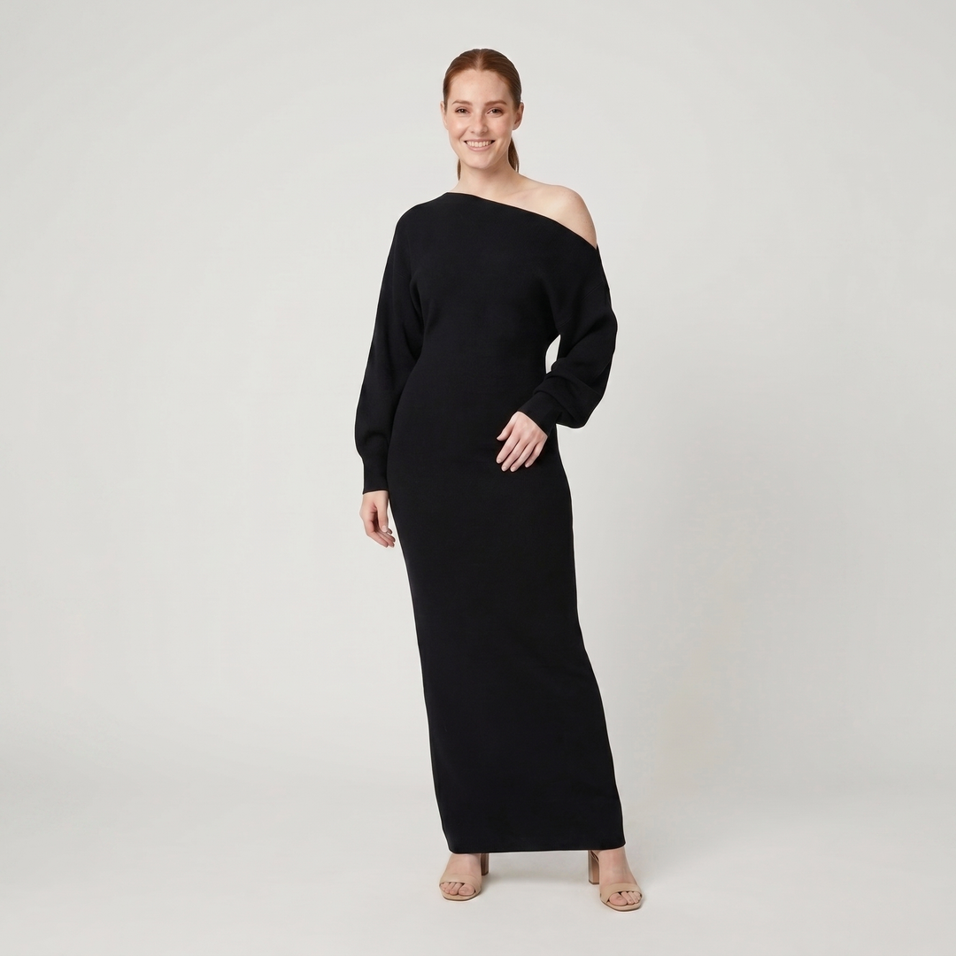 Rosa off-shoulder knit maxi dress black