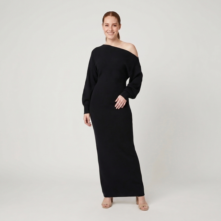 Rosa off-shoulder knit maxi dress black