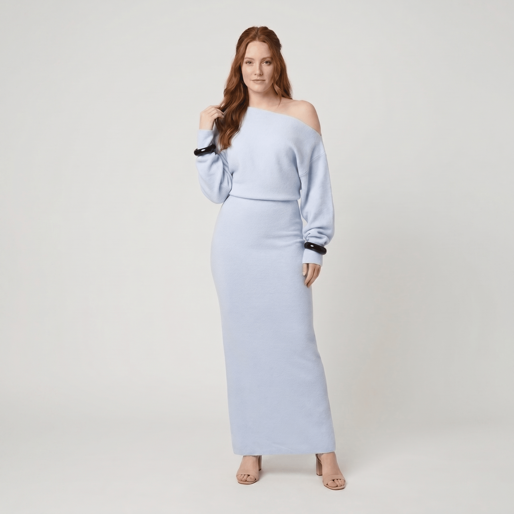 Rosa off-shoulder knit maxi dress blue