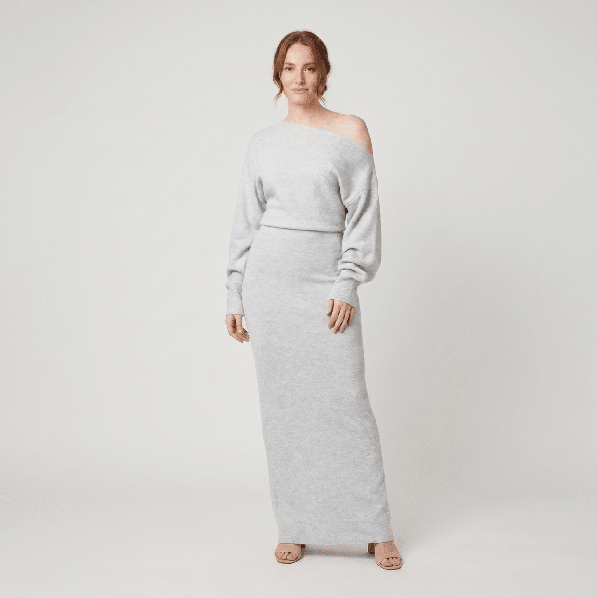 Rosa off-shoulder knit maxi dress gray