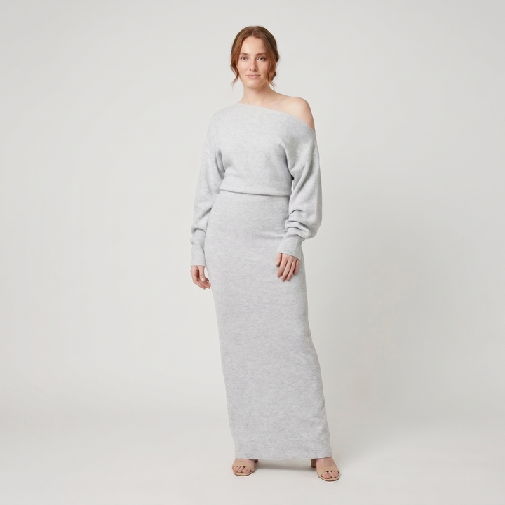 Rosa off-shoulder knit maxi dress gray