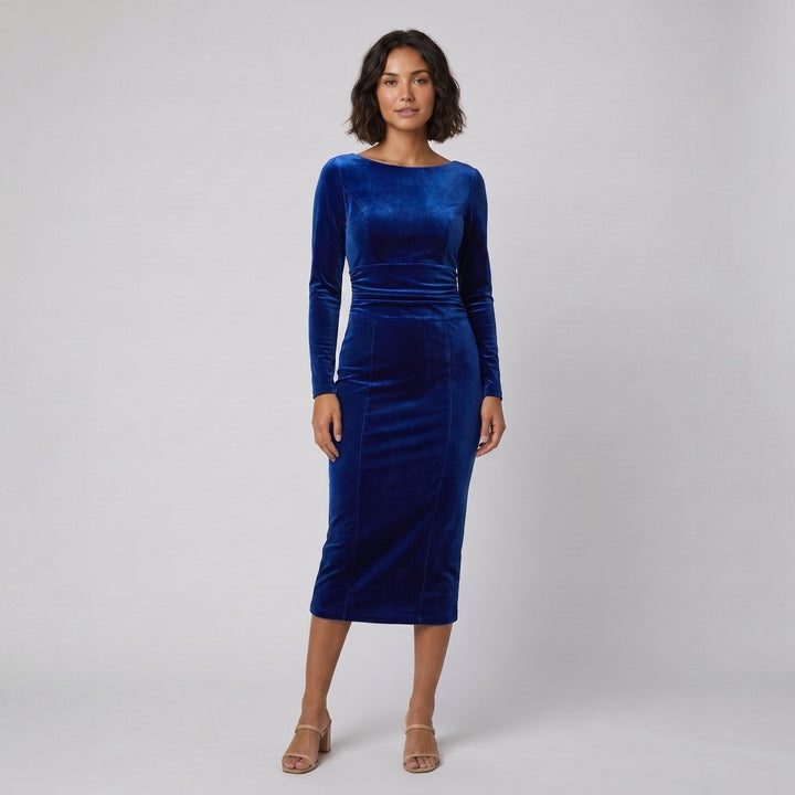 Rosalba royal blue velvet bodycon midi dress front