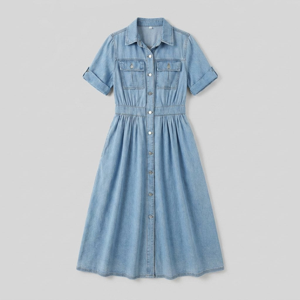 Rosalind belted denim shirt dress product flat lay