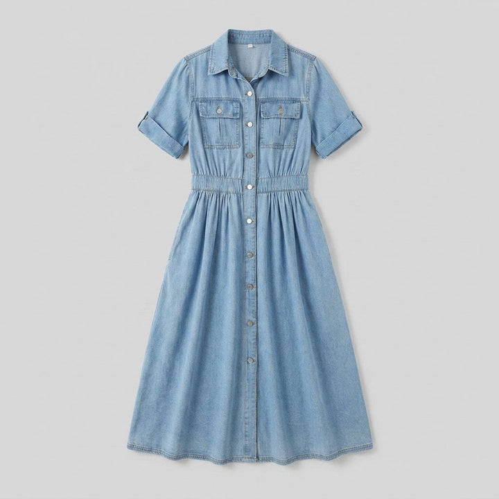 Rosalind belted denim shirt dress product flat lay