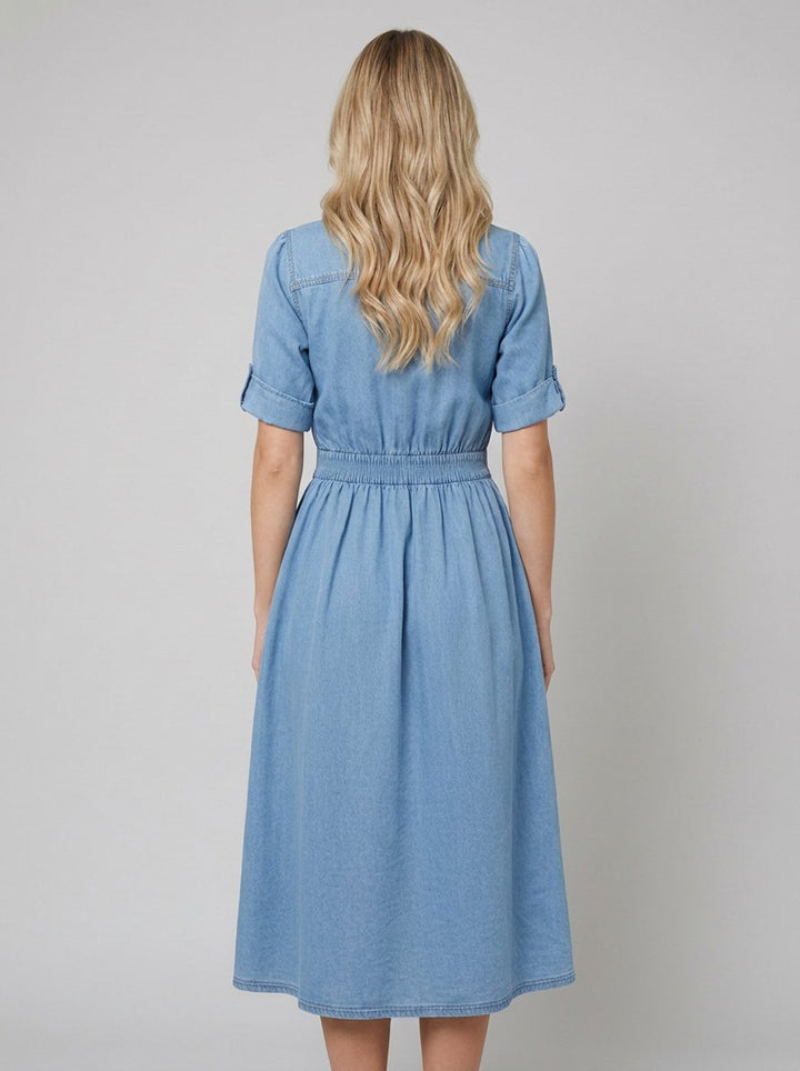 Rosalind belted denim shirt dress back view