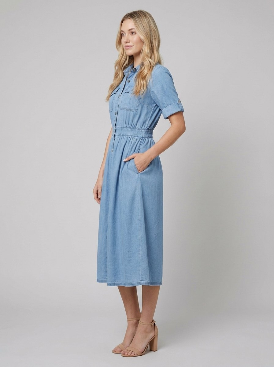 Rosalind belted denim shirt dress side view
