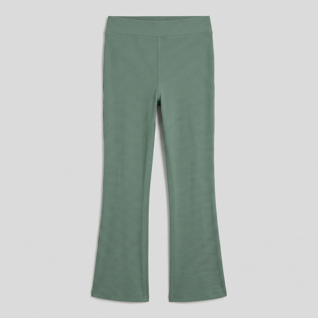 Roselyne high-rise flare pants in sage green, flat lay