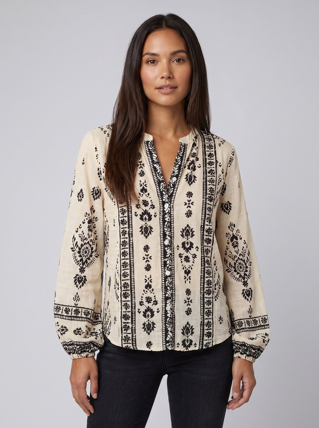 Rosie cream bohemian folk-print blouse front