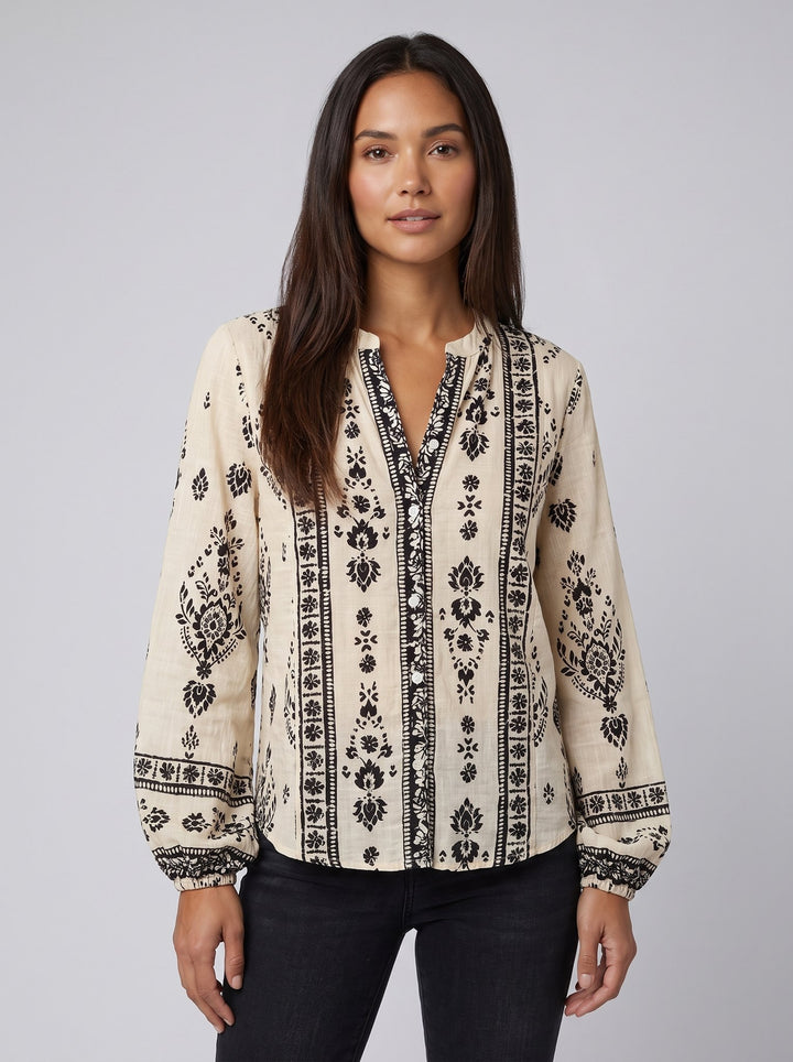Rosie cream bohemian folk-print blouse front
