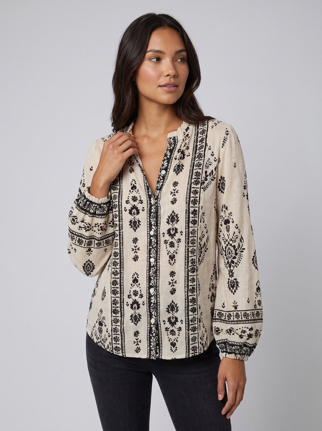 Rosie cream bohemian blouse side pose