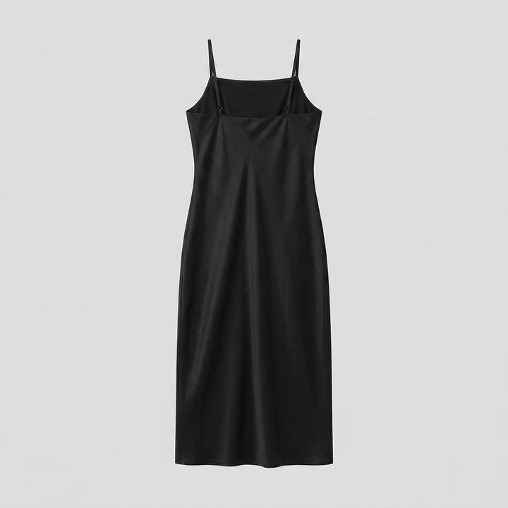 Roxane black midi slip dress back view