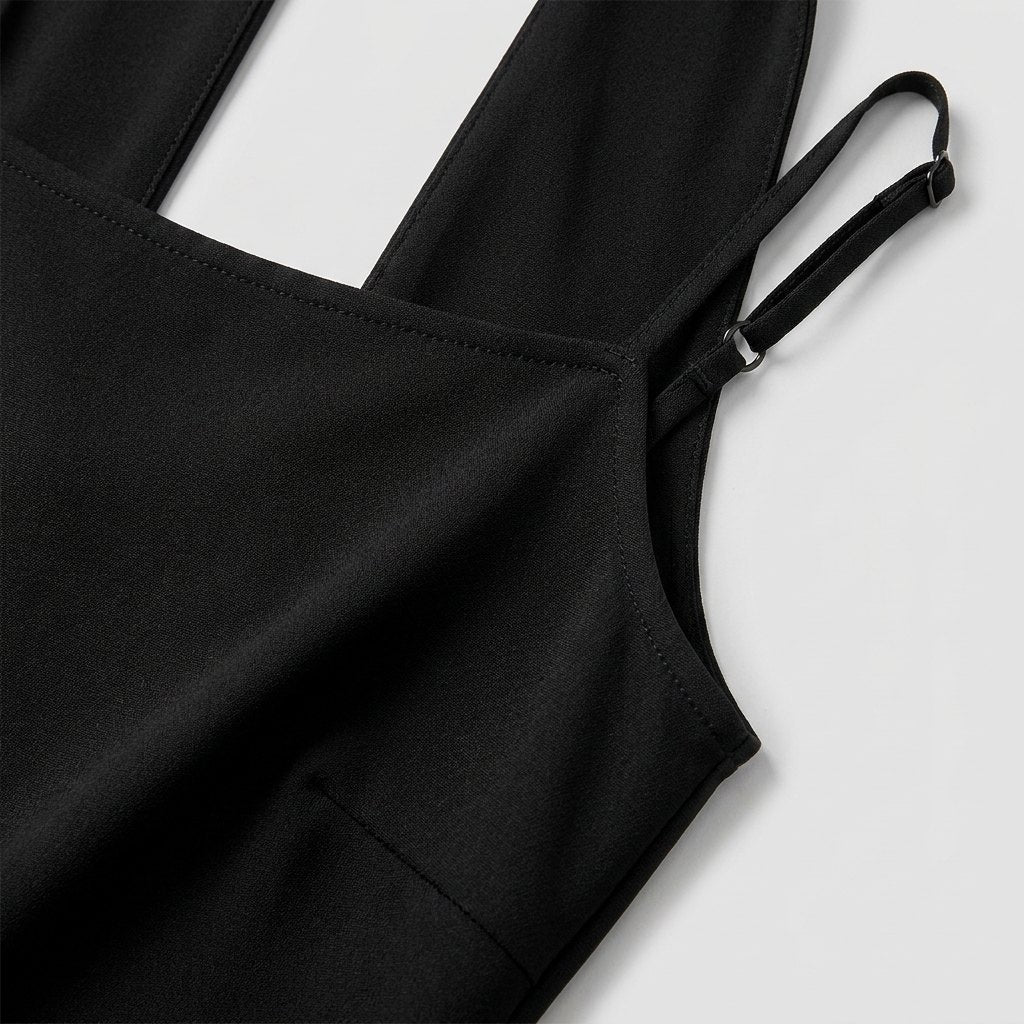 Roxane black midi slip dress fabric detail