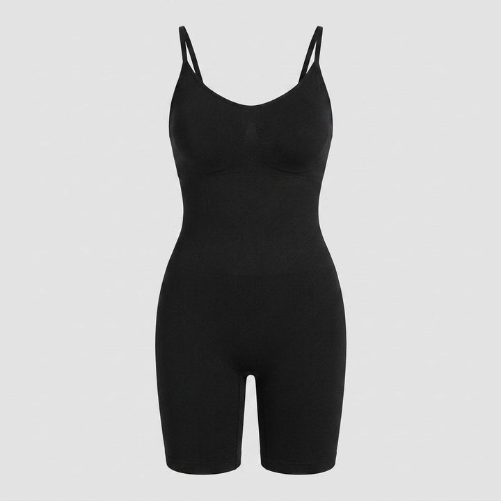 Seamless full body shaper in black, flat-lay front view