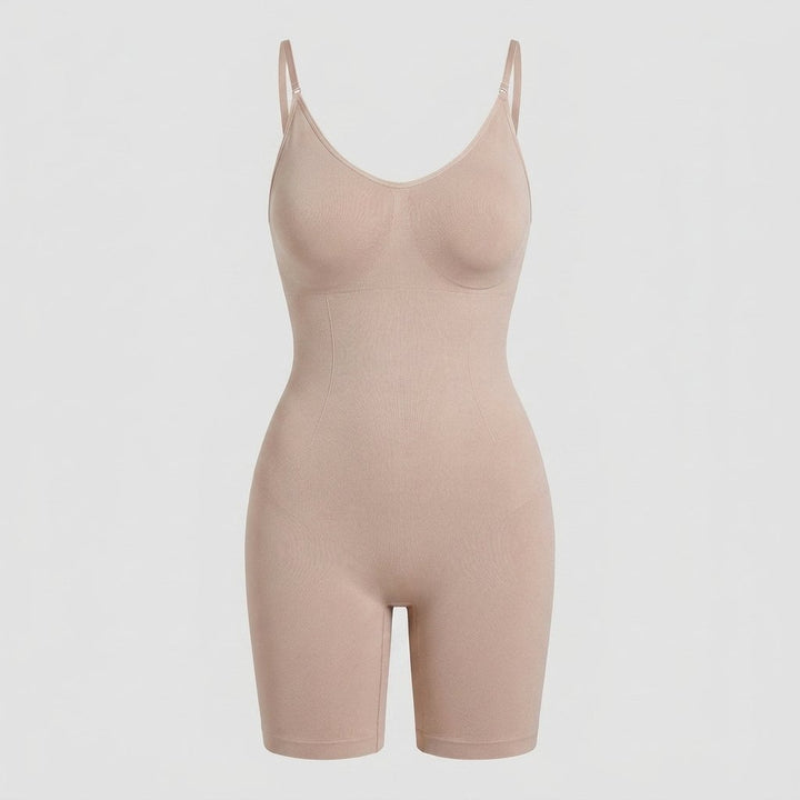 Seamless full body shaper in skin, flat-lay front view