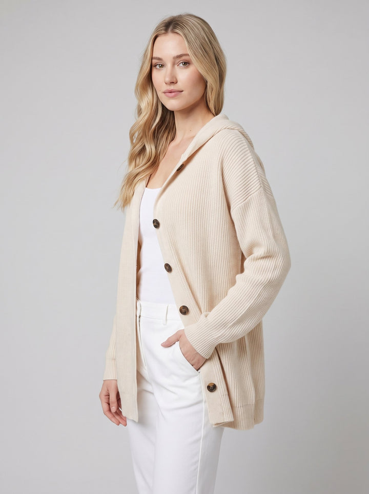 Sable hooded knit cardigan beige