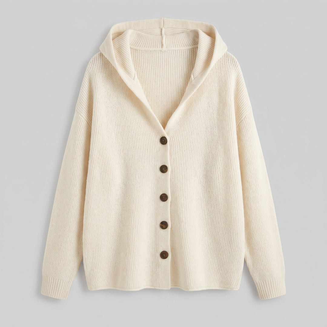 Sable hooded knit cardigan flat lay