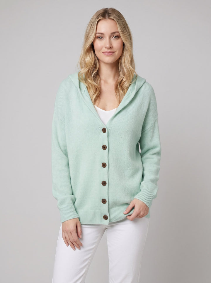Sable hooded knit cardigan mint green