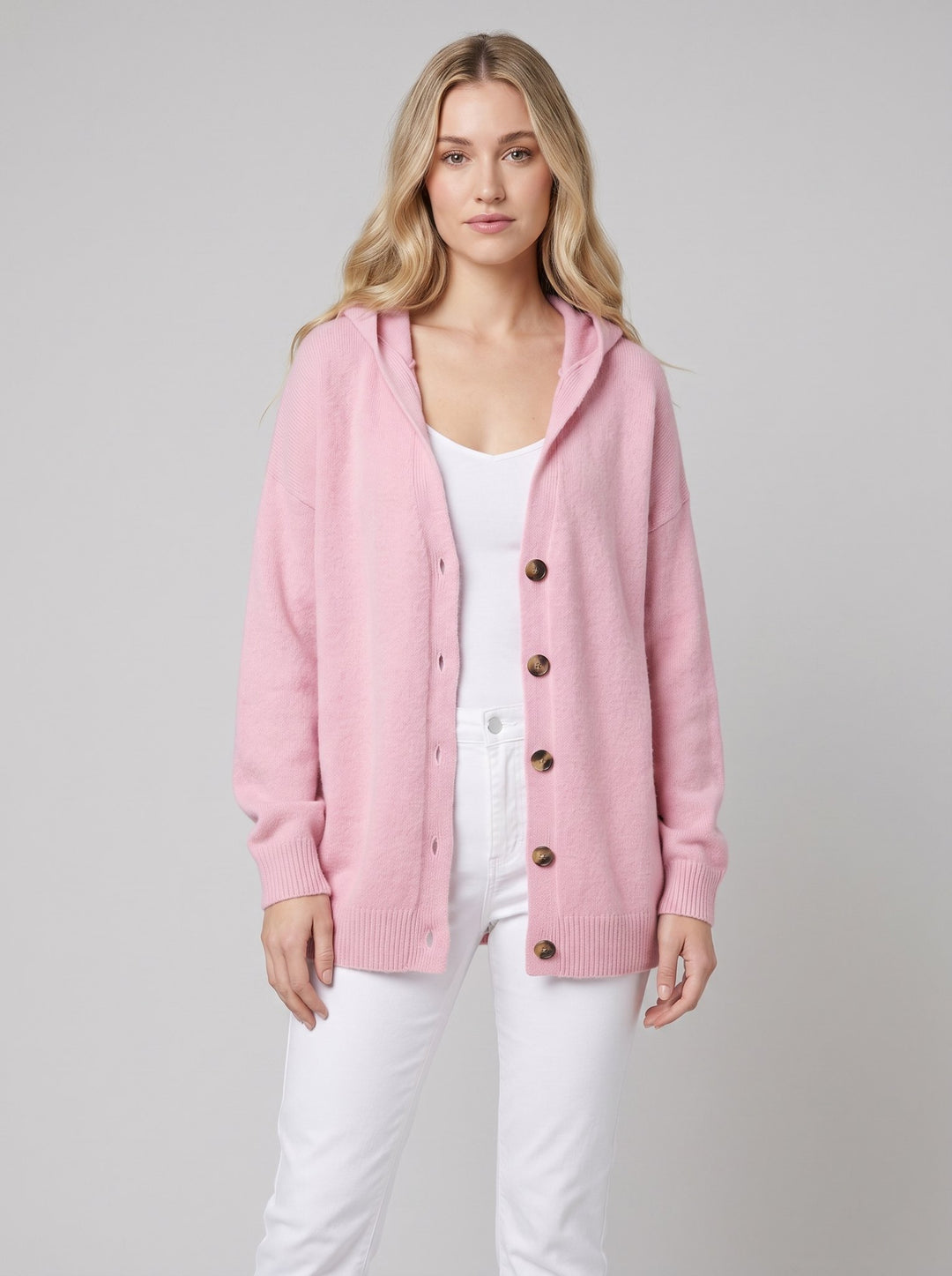 Sable hooded knit cardigan pink