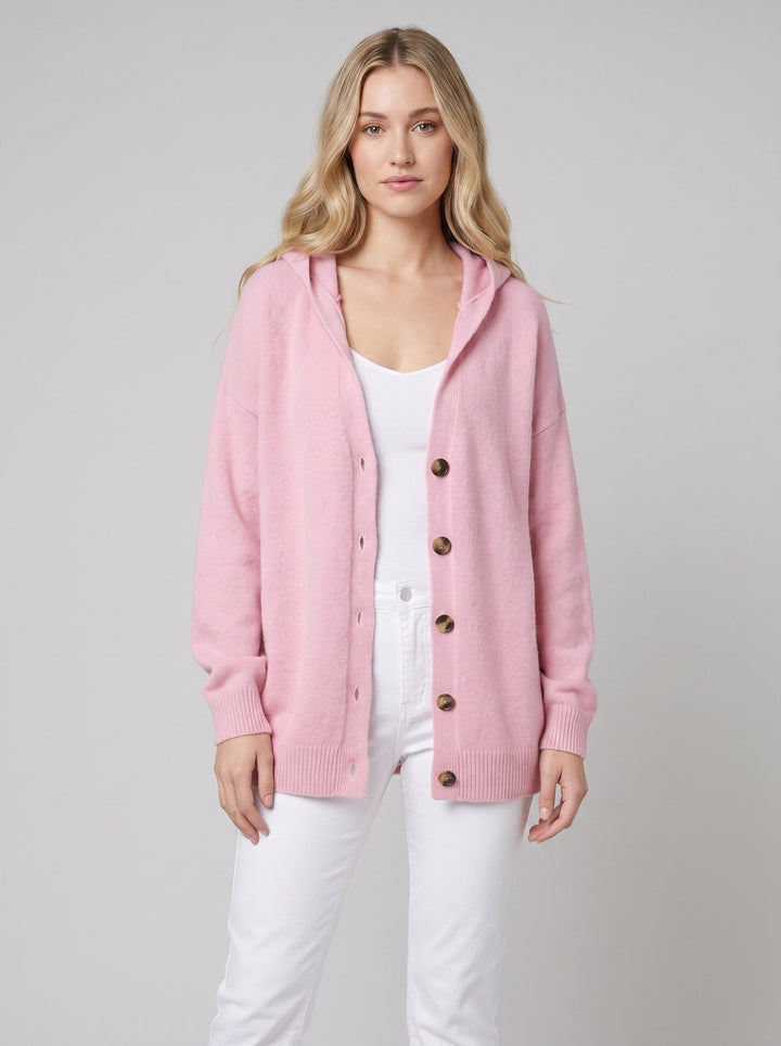 Sable hooded knit cardigan pink