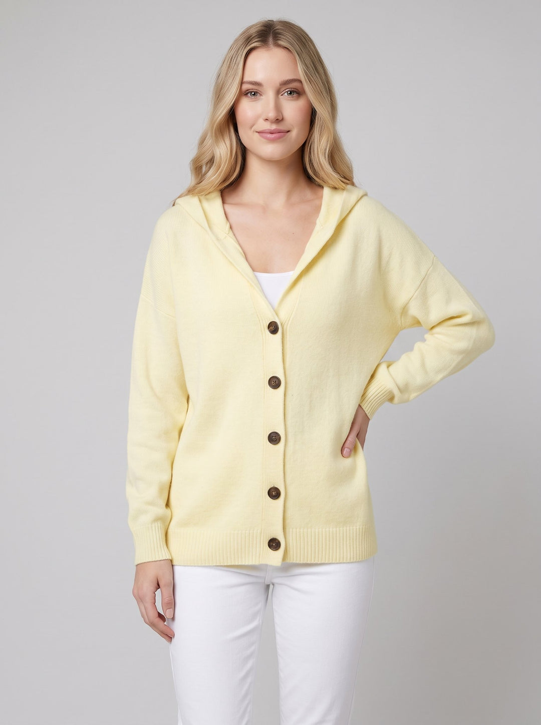 Sable hooded knit cardigan yellow