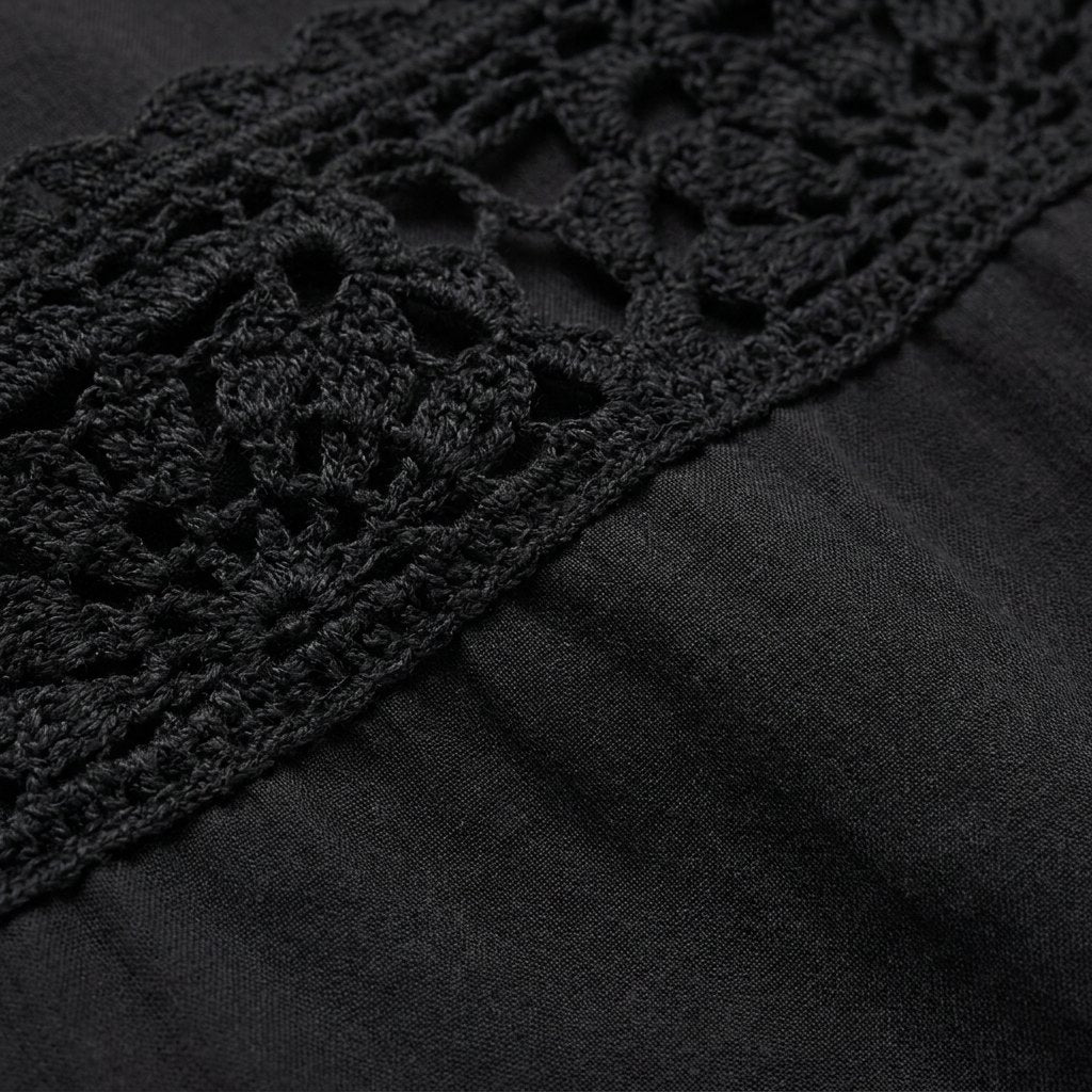 Sable Midi Skirt crochet lace waistband fabric detail