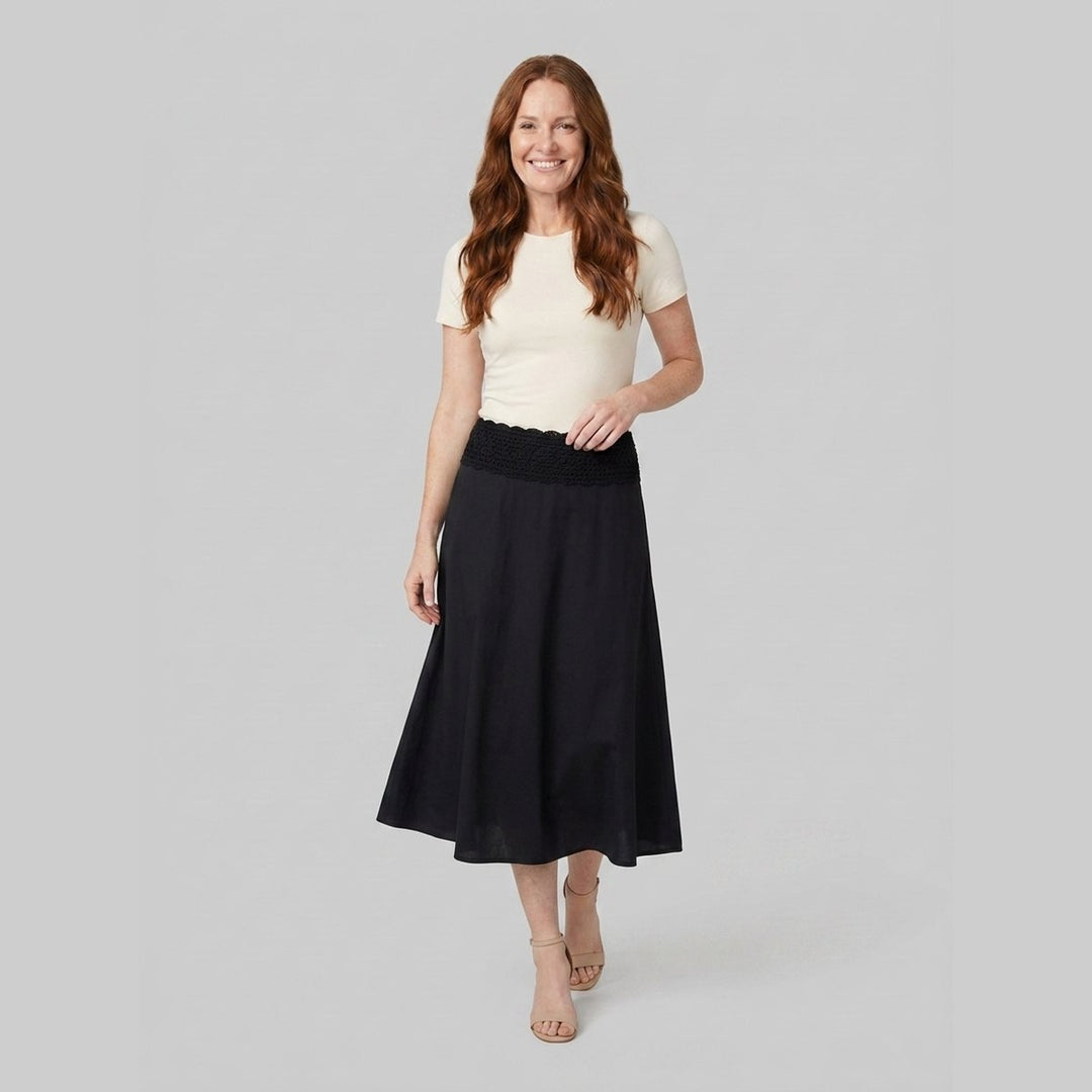 Sable Midi Skirt black A-line, front pose