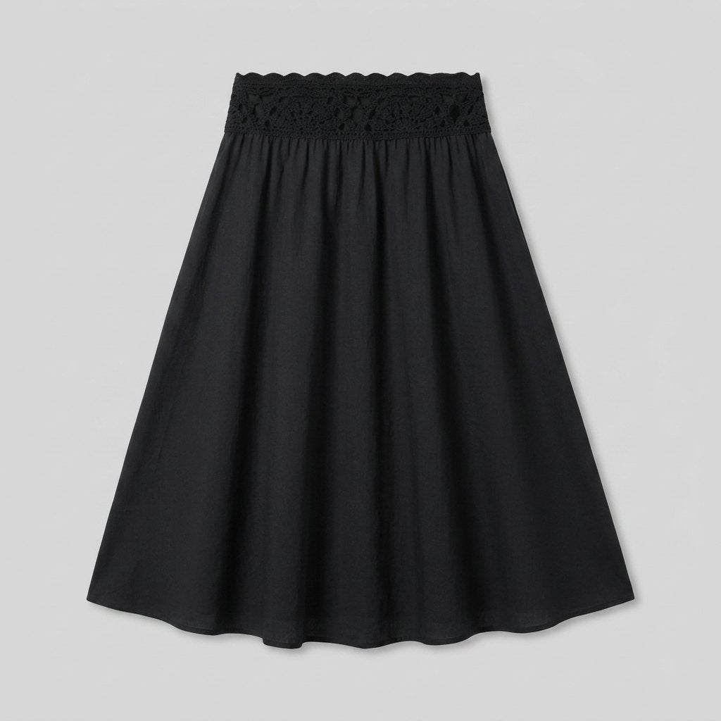 Sable Midi Skirt black crochet waistband, product only