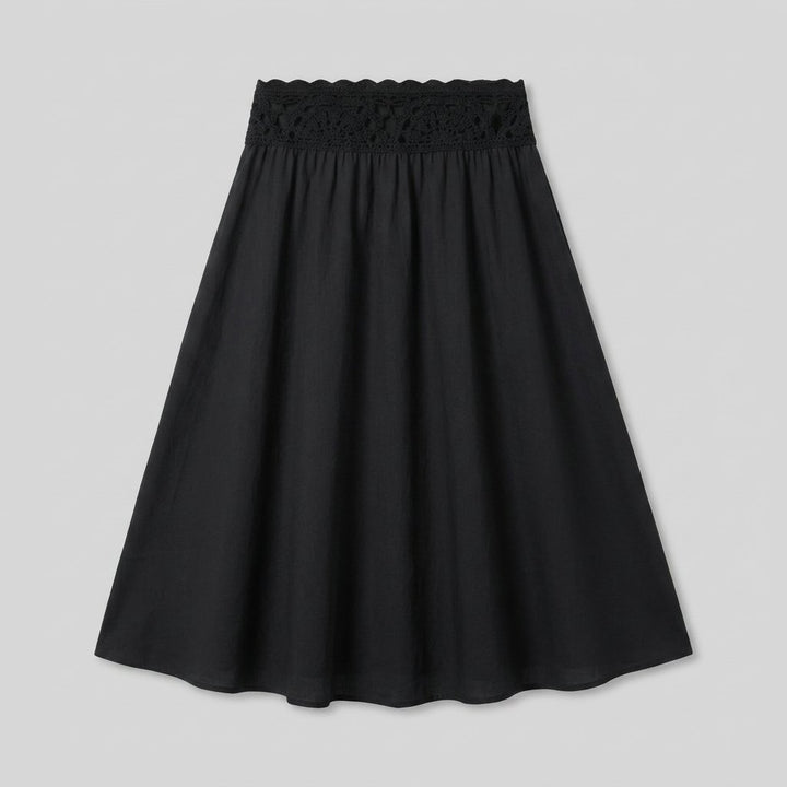 Sable Midi Skirt black crochet waistband, product only