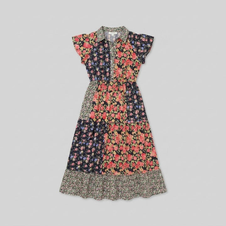 Sabrine cotton midi dress in a mixed floral print, flat lay