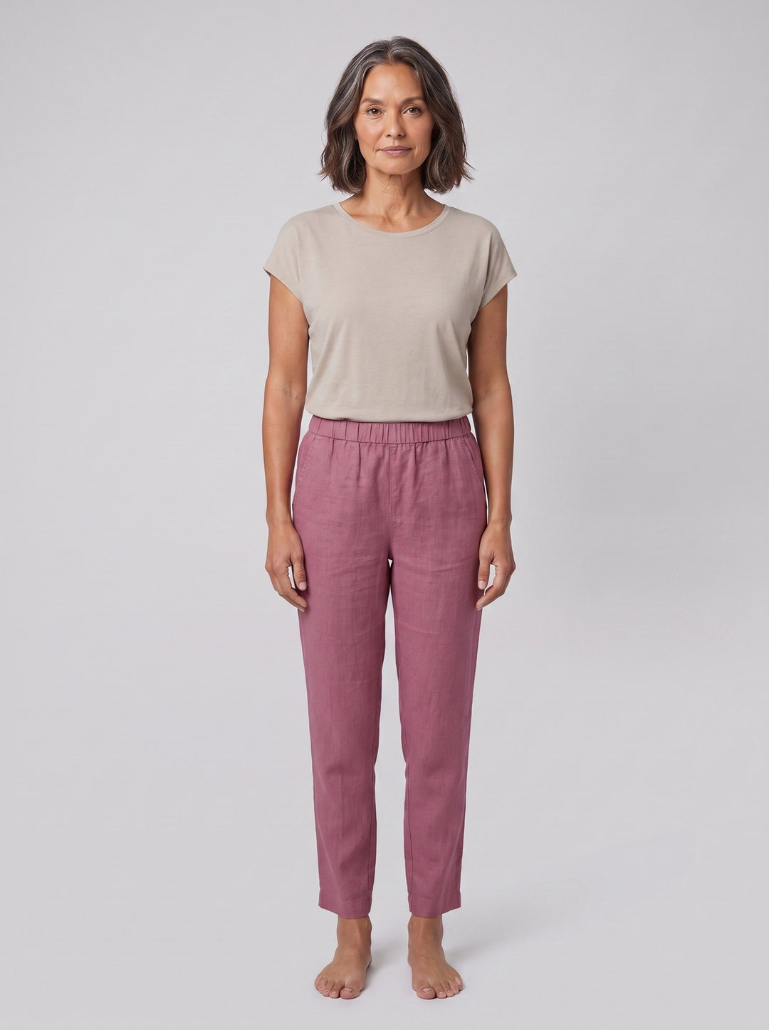 Sandara Coastal Breeze Trousers mauve purple, front view on model