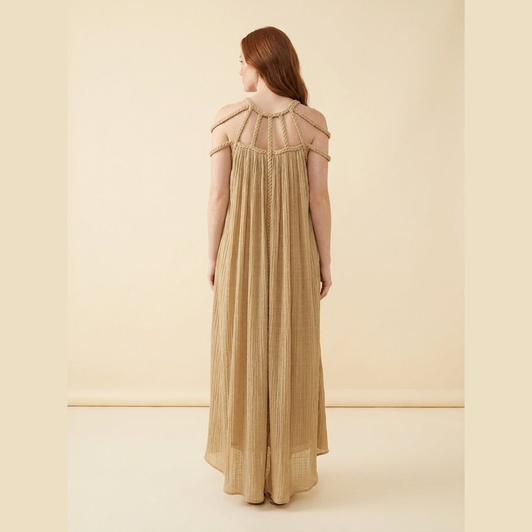 Sandrine linen-blend maxi dress, back view on model
