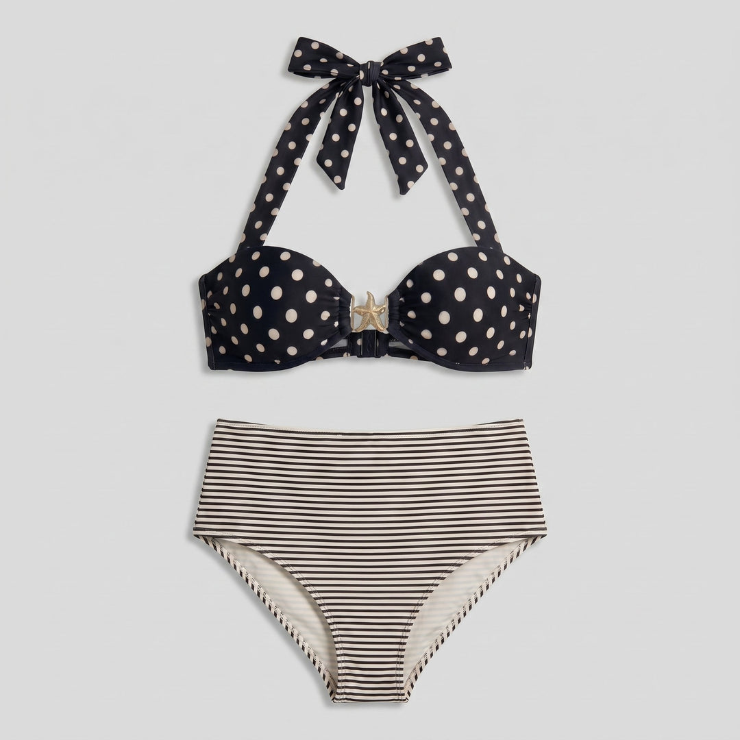 Sandy starfish polka dot bikini set deep blue front