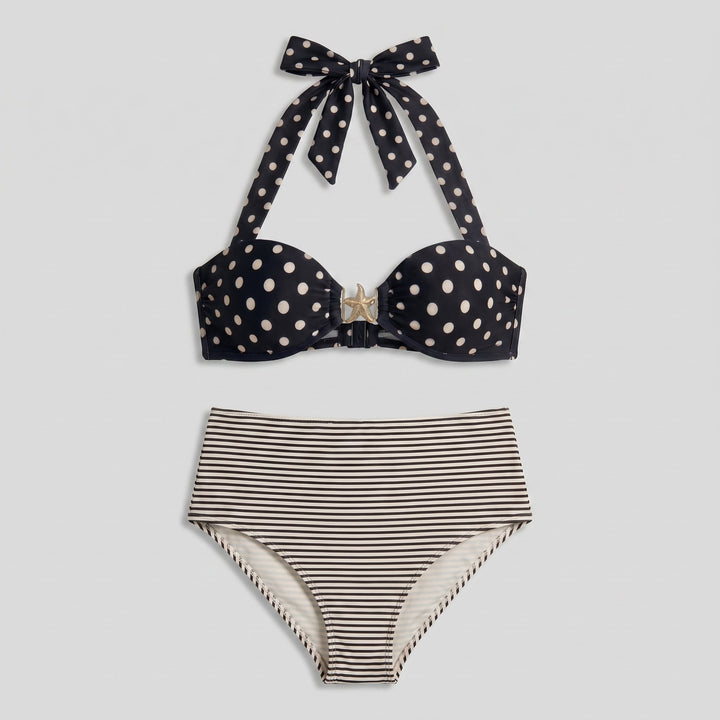 Sandy starfish polka dot bikini set deep blue front