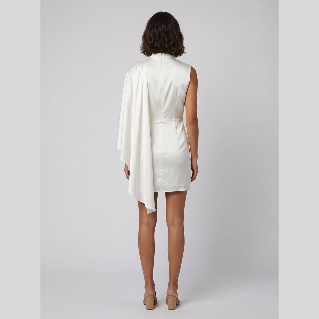 Sari asymmetrical satin mini dress white back