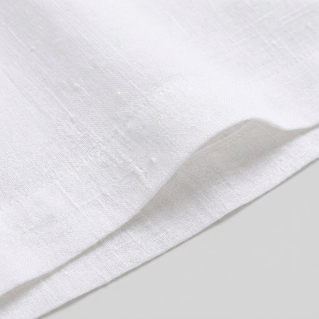 Close-up of the medium-weight white linen weave