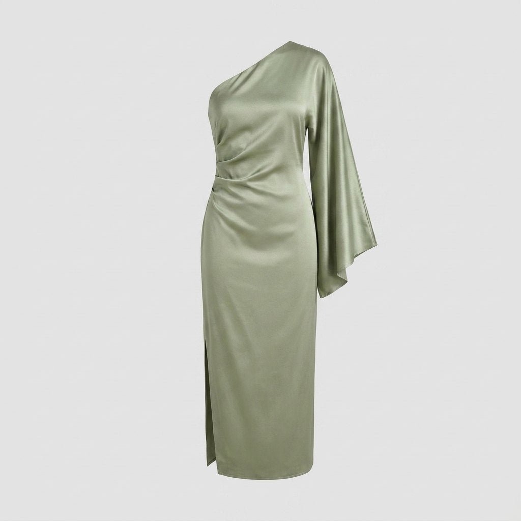 Satin Elegance one-shoulder midi dress product detail