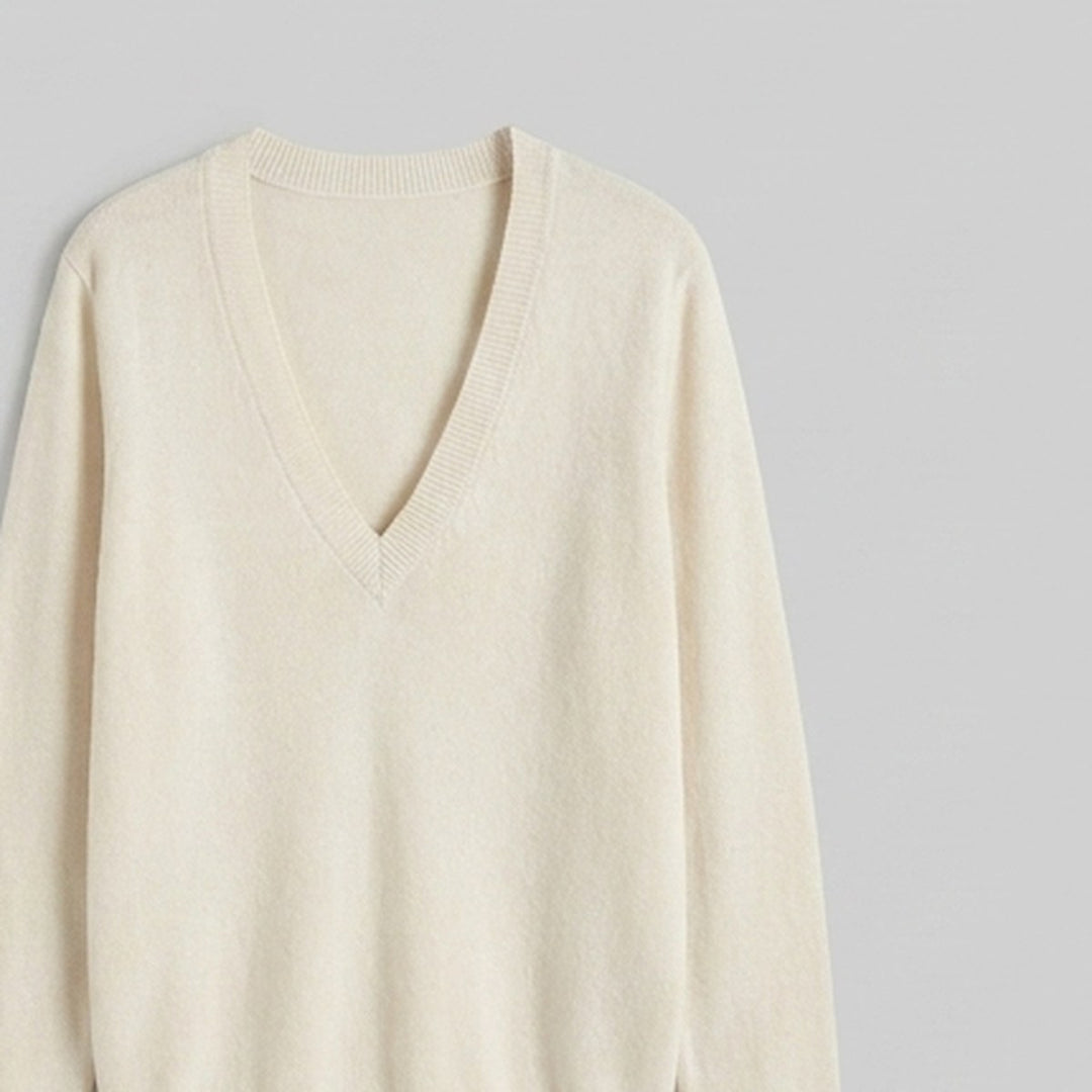 Satin Elegance deep V knit sweater fabric detail