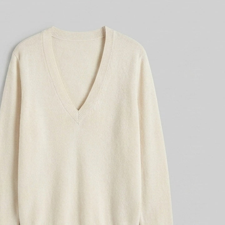 Satin Elegance deep V knit sweater fabric detail