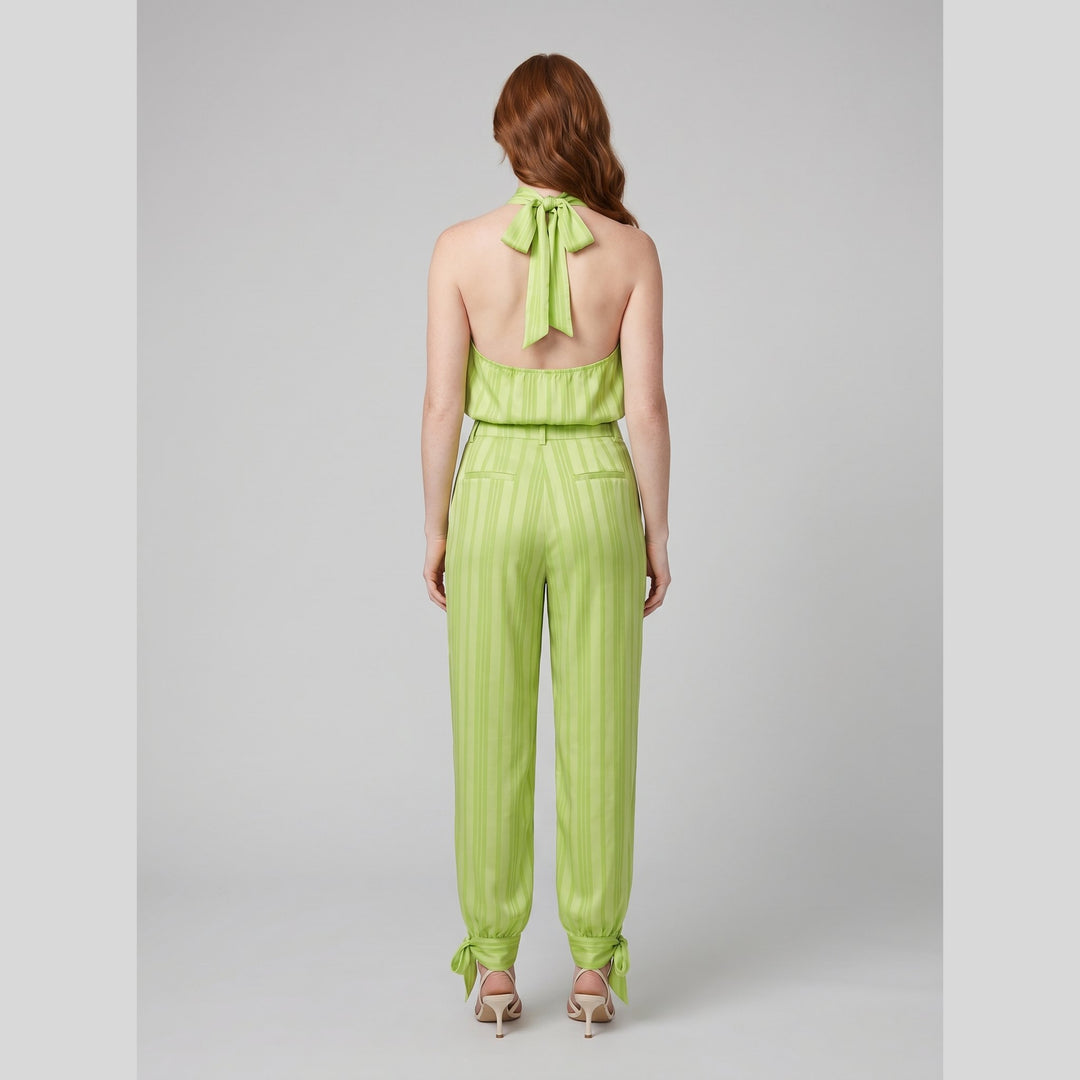 Satin striped green set back