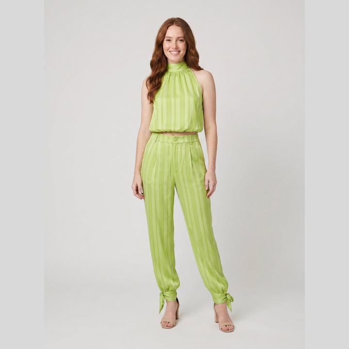 Satin striped green halter set front