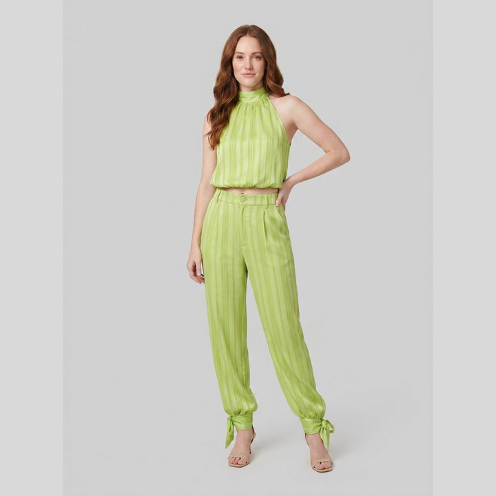 Satin striped green set side pose