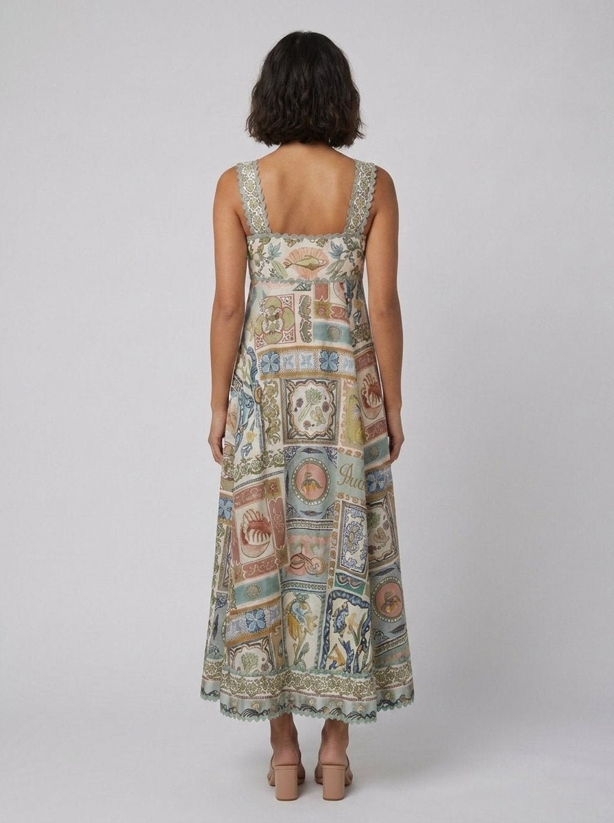Sela linen print maxi back view