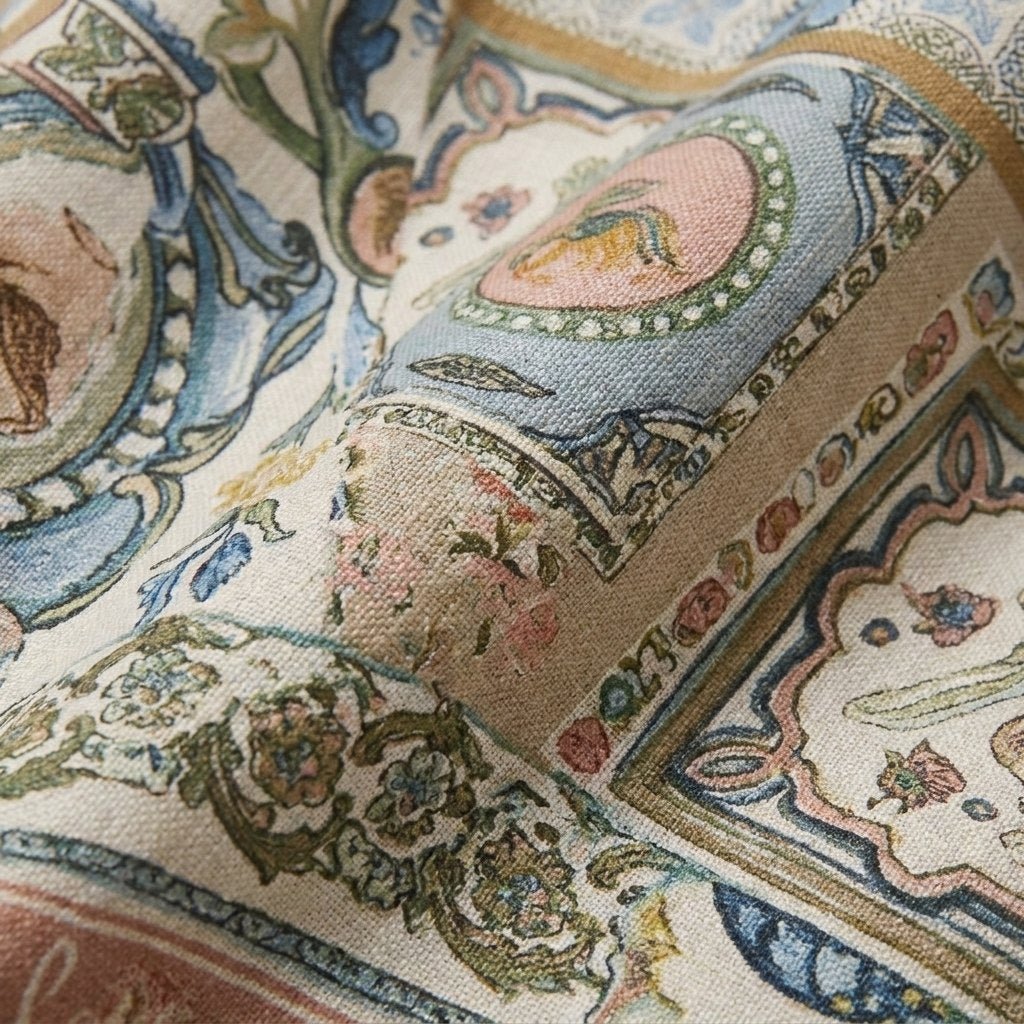 Sela linen print fabric close-up