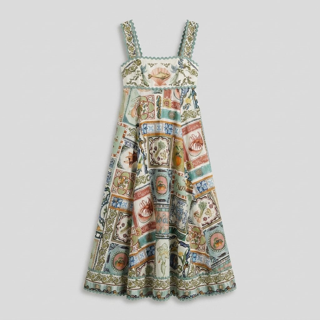 Sela linen-blend folk-print maxi dress product detail