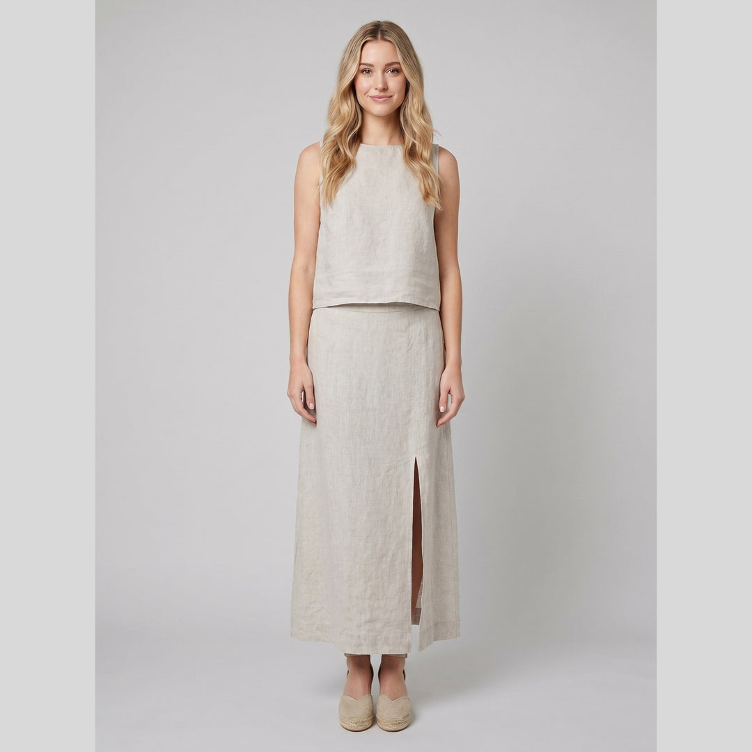 Senti natural linen maxi skirt front