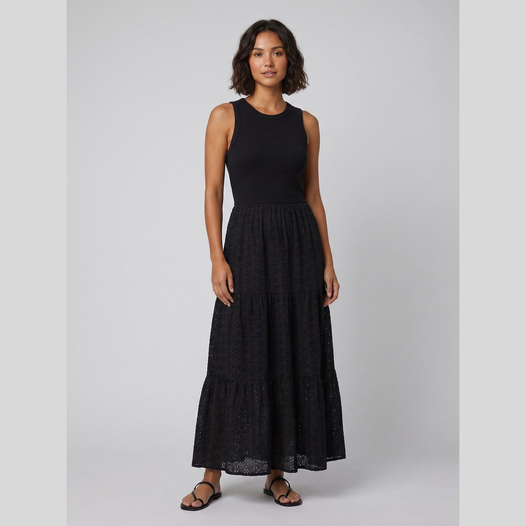 Sera eyelet maxi dress black front