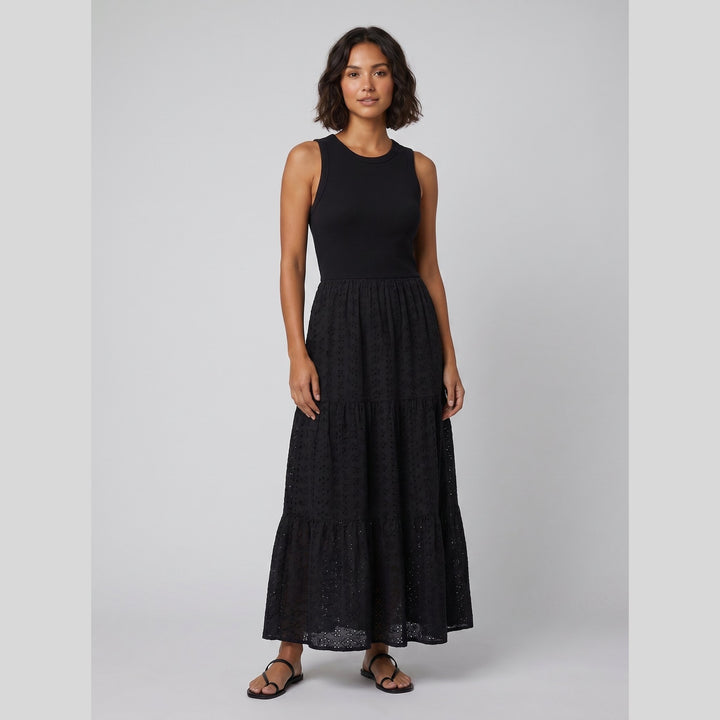 Sera eyelet maxi dress black front