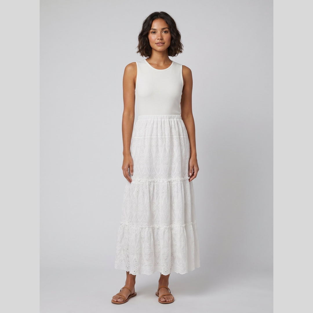 Sera eyelet maxi dress white front