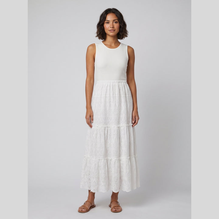 Sera eyelet maxi dress white front